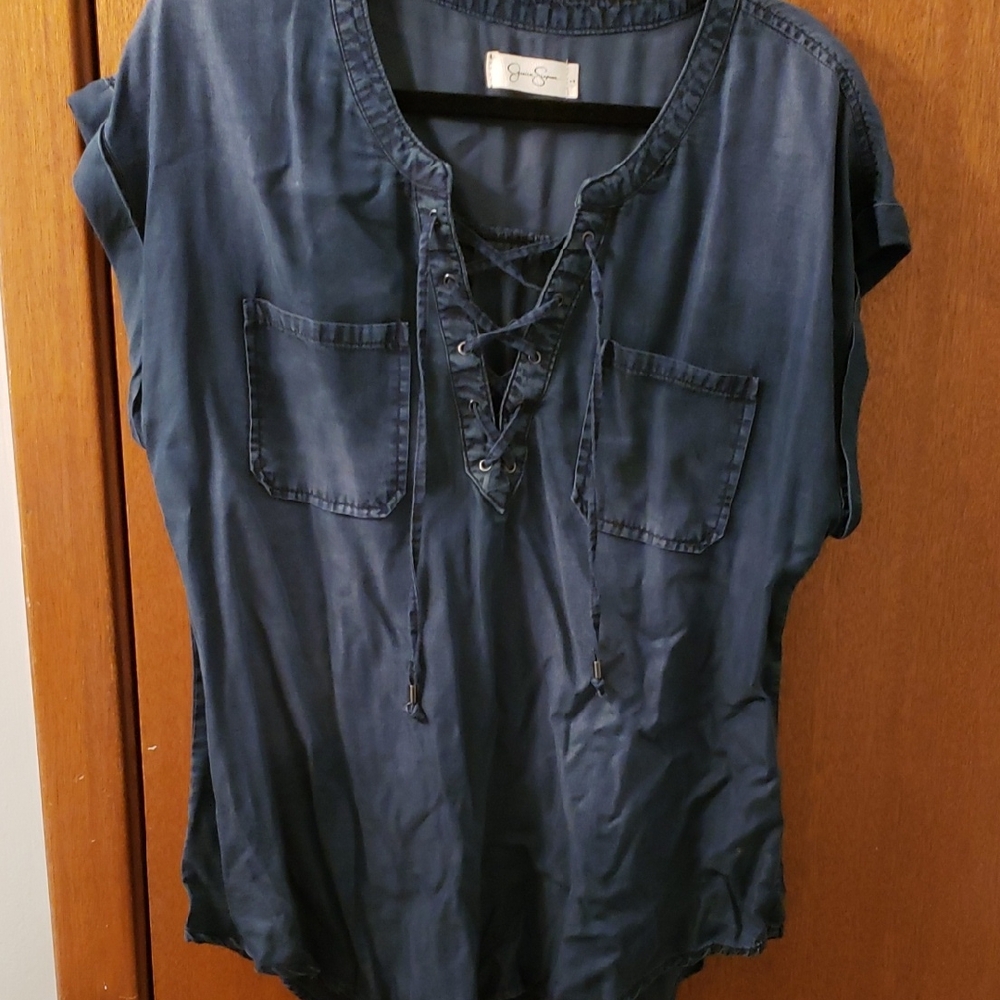 Jessica Simpson Navy Lace-Up Blouse